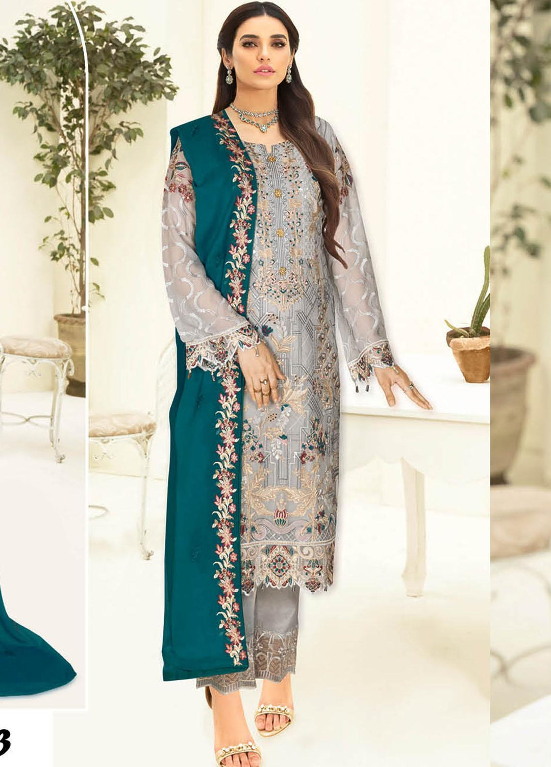 Nayab By Ramsha Embroidered Chiffon Suits Unstitched 3 Piece RSH23-N3 N-303 - Festive Collection