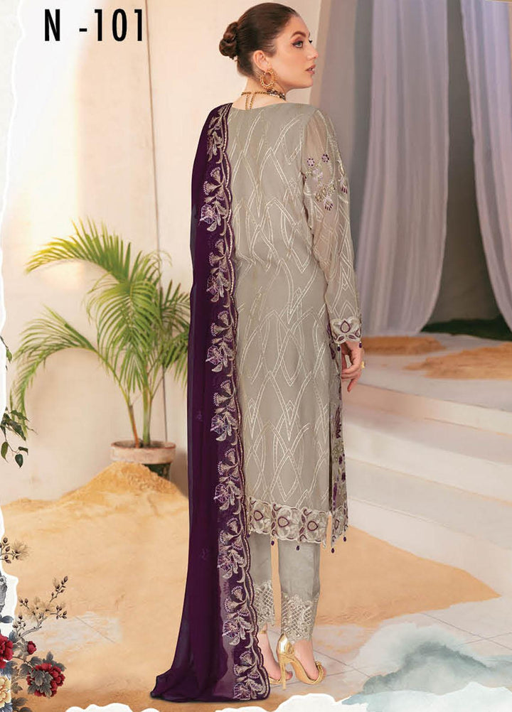 Nayab By Ramsha Embroidered Chiffon Suits Unstitched 3 Piece RSH23N N-101 - Festive Collection