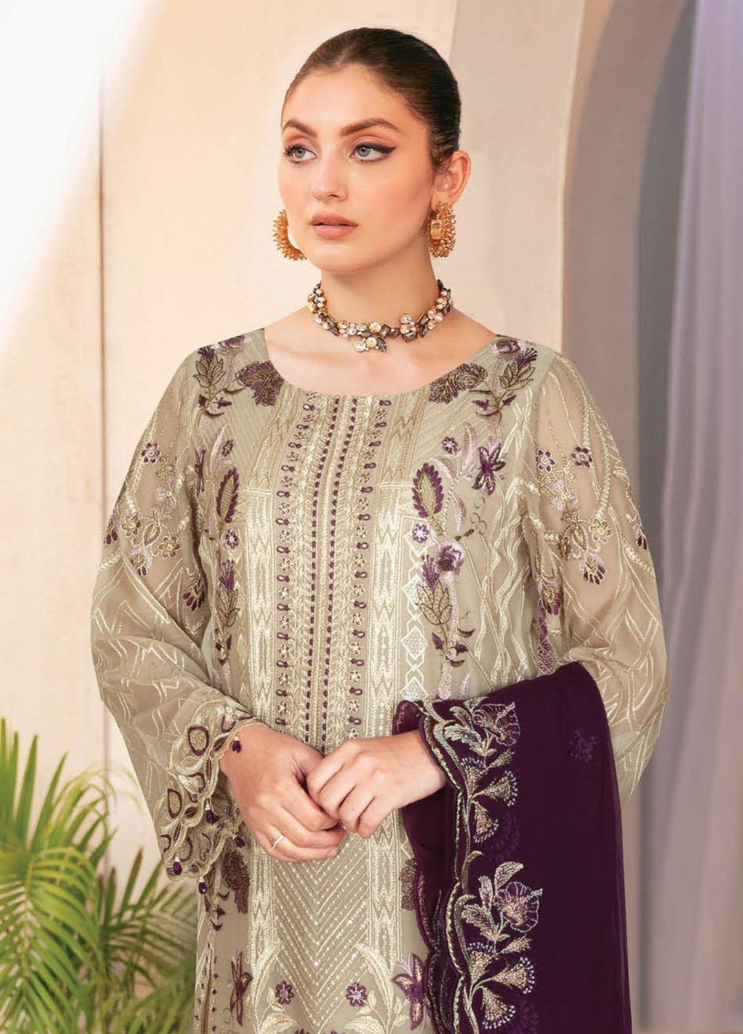 Nayab By Ramsha Embroidered Chiffon Suits Unstitched 3 Piece RSH23N N-101 - Festive Collection