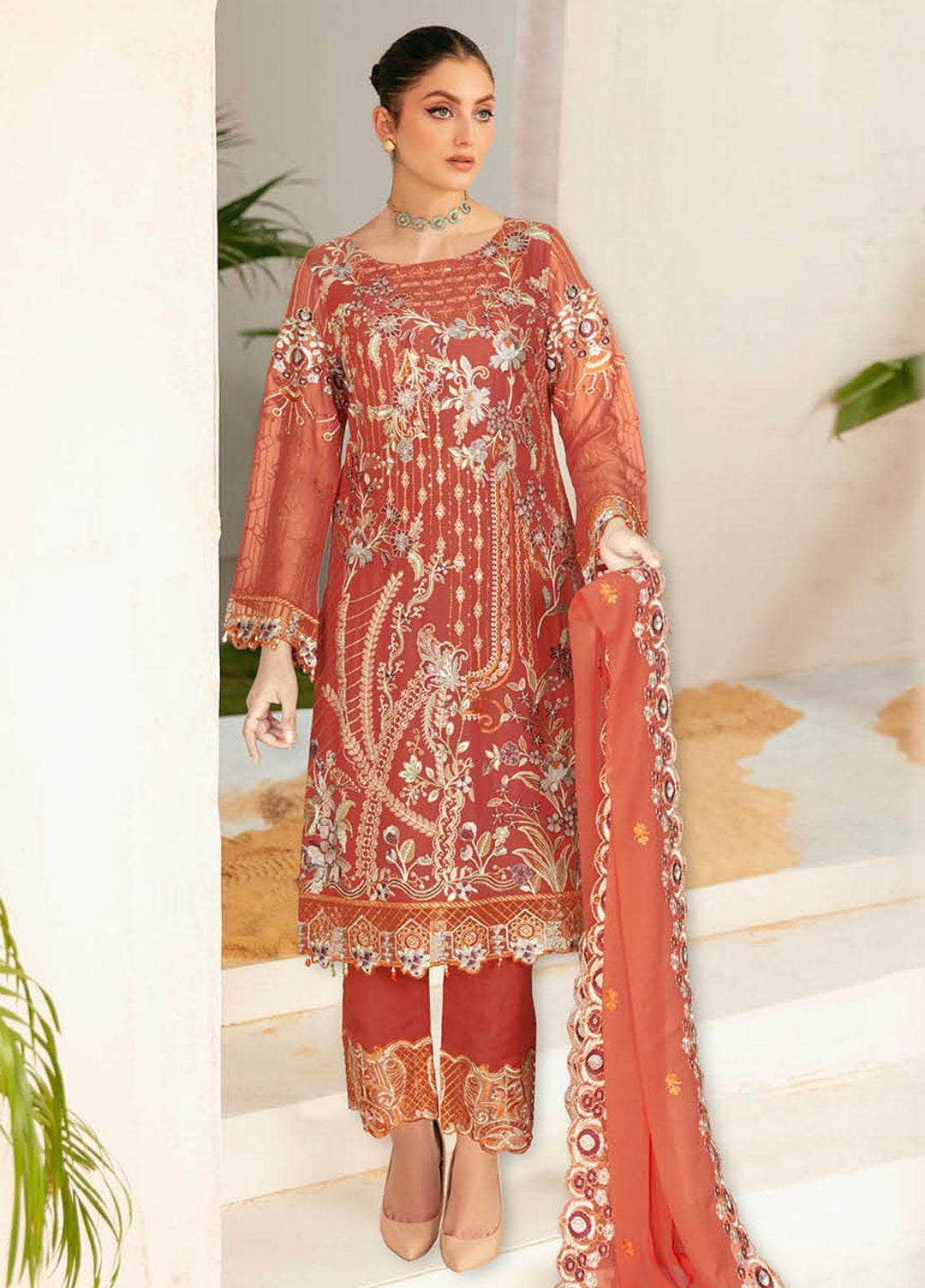 Nayab By Ramsha Embroidered Chiffon Suits Unstitched 3 Piece RSH23N N-102 - Festive Collection