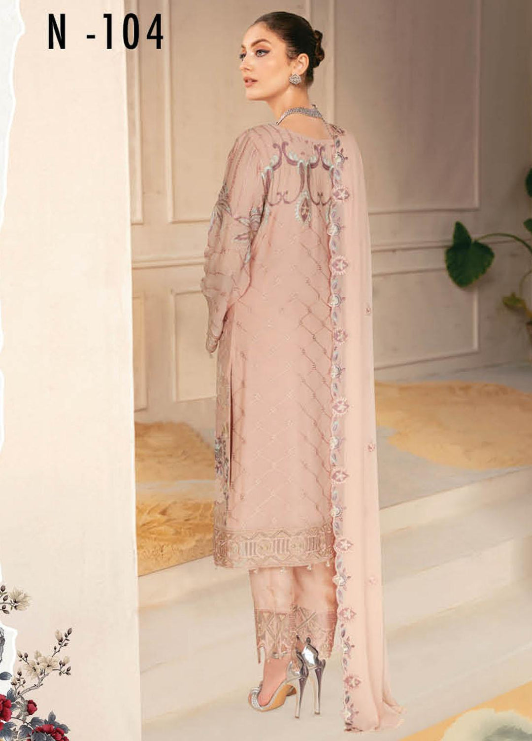 Nayab By Ramsha Embroidered Chiffon Suits Unstitched 3 Piece RSH23N N-104 - Festive Collection