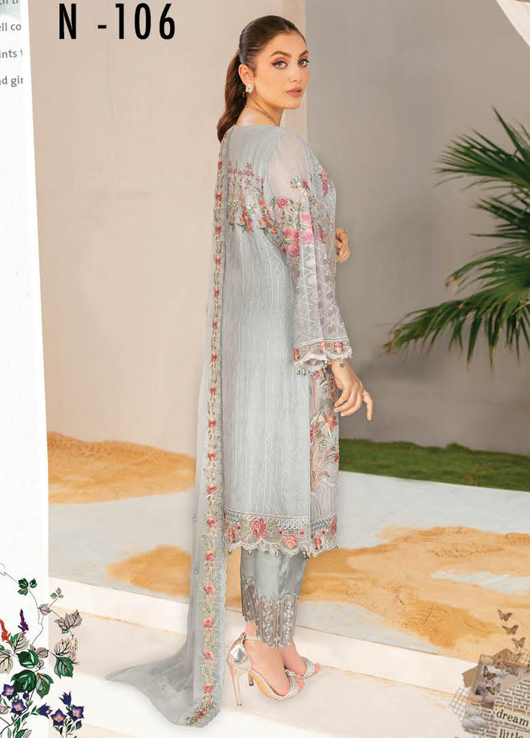 Nayab By Ramsha Embroidered Chiffon Suits Unstitched 3 Piece RSH23N N-106 - Festive Collection