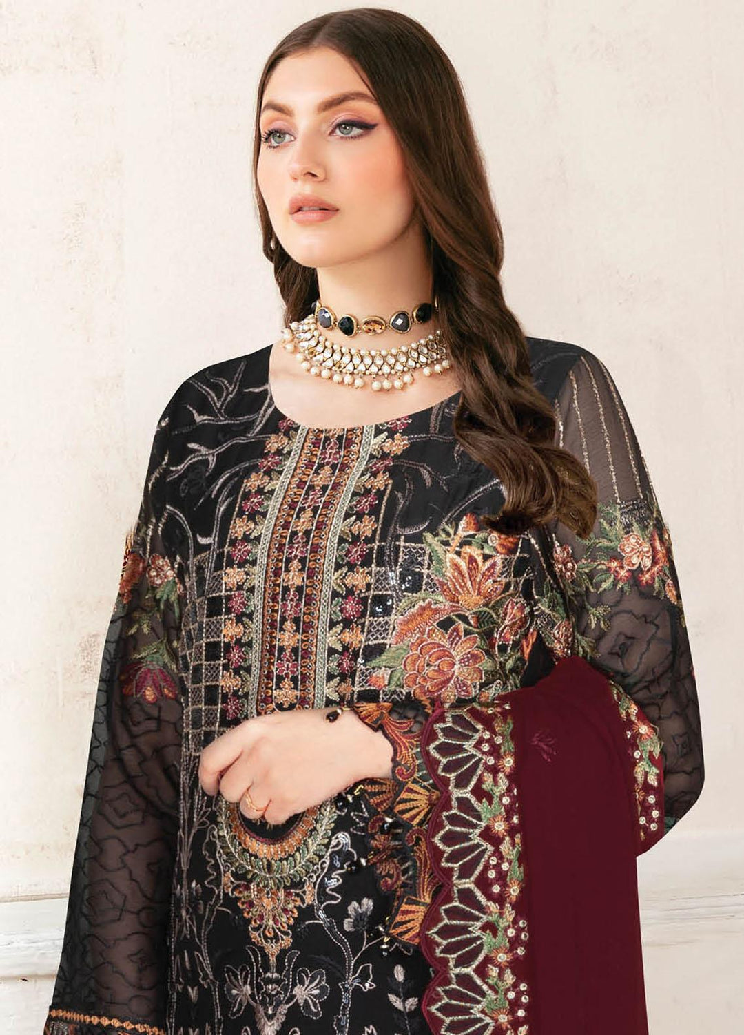Nayab By Ramsha Embroidered Chiffon Suits Unstitched 3 Piece RSH23N N-107 - Festive Collection