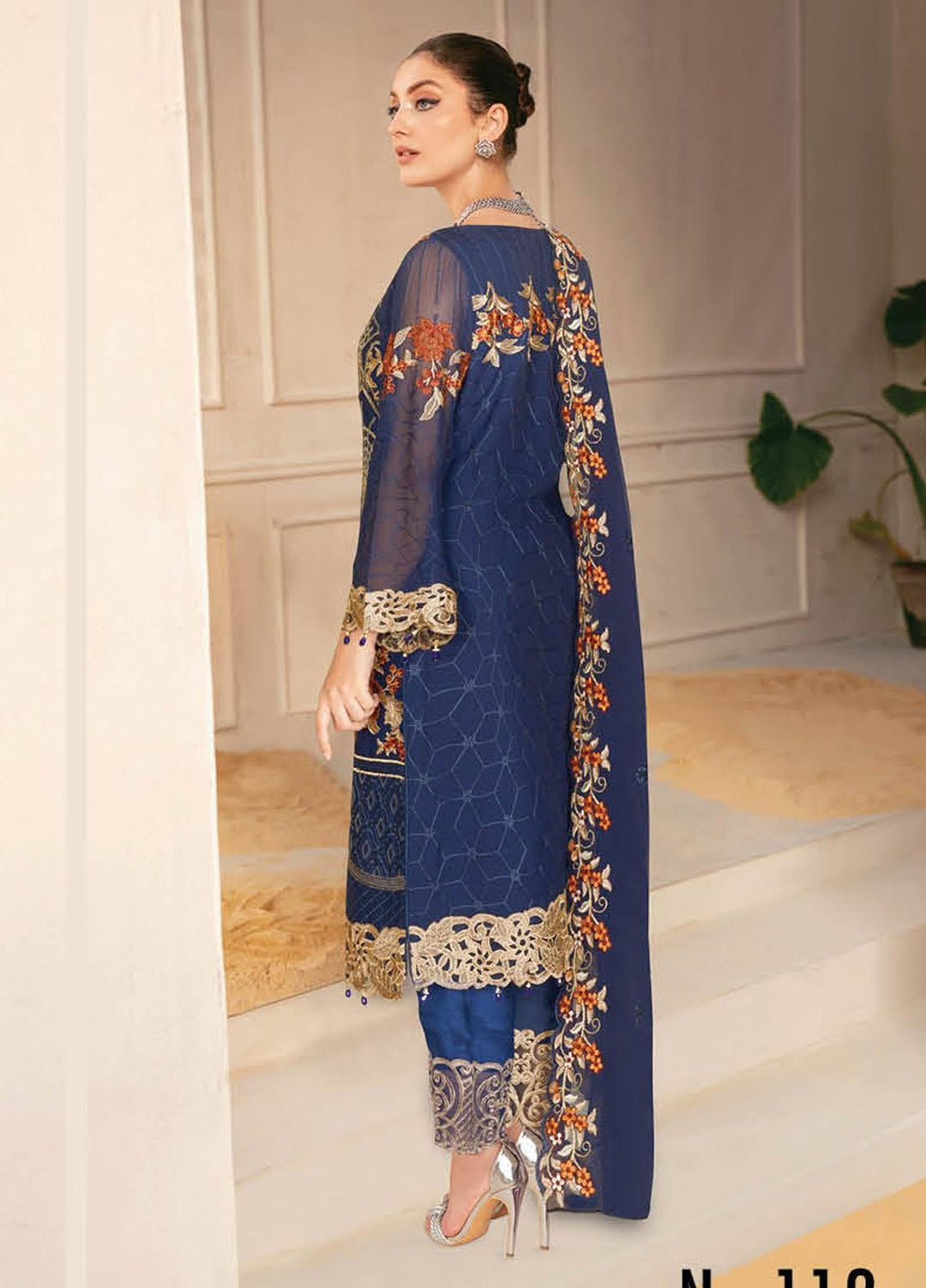 Nayab By Ramsha Embroidered Chiffon Suits Unstitched 3 Piece RSH23N N-112 - Festive Collection