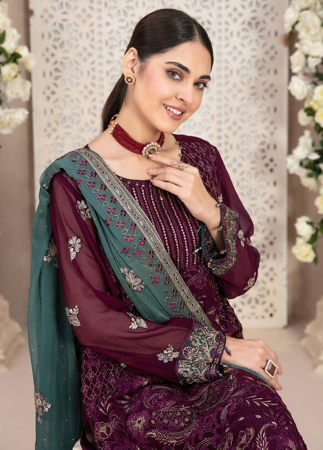 Nayara By Tawakkal Fabrics Embroidered Chiffon Suits Unstitched 3 Piece TWF23N D-8687 - Formal Collection