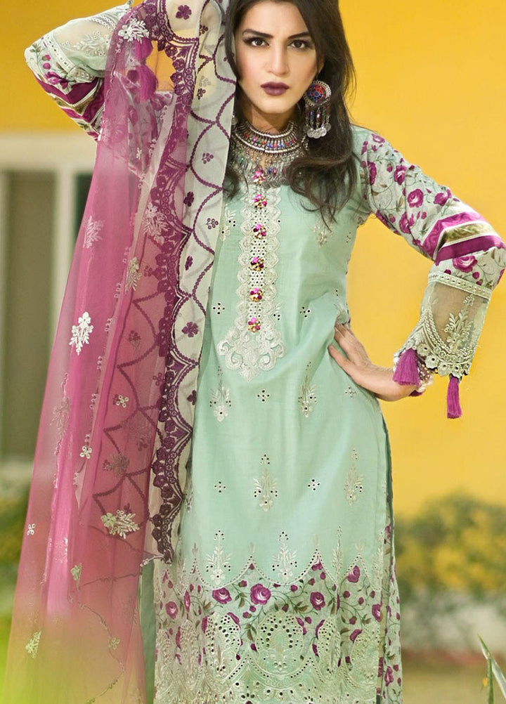 Nazia Malik Chikankari Lawn Suits Unstitched 3 Piece NZM21L 04-Orchard Green - Luxury Collection