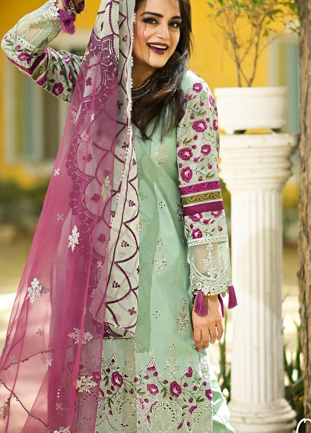 Nazia Malik Chikankari Lawn Suits Unstitched 3 Piece NZM21L 04-Orchard Green - Luxury Collection