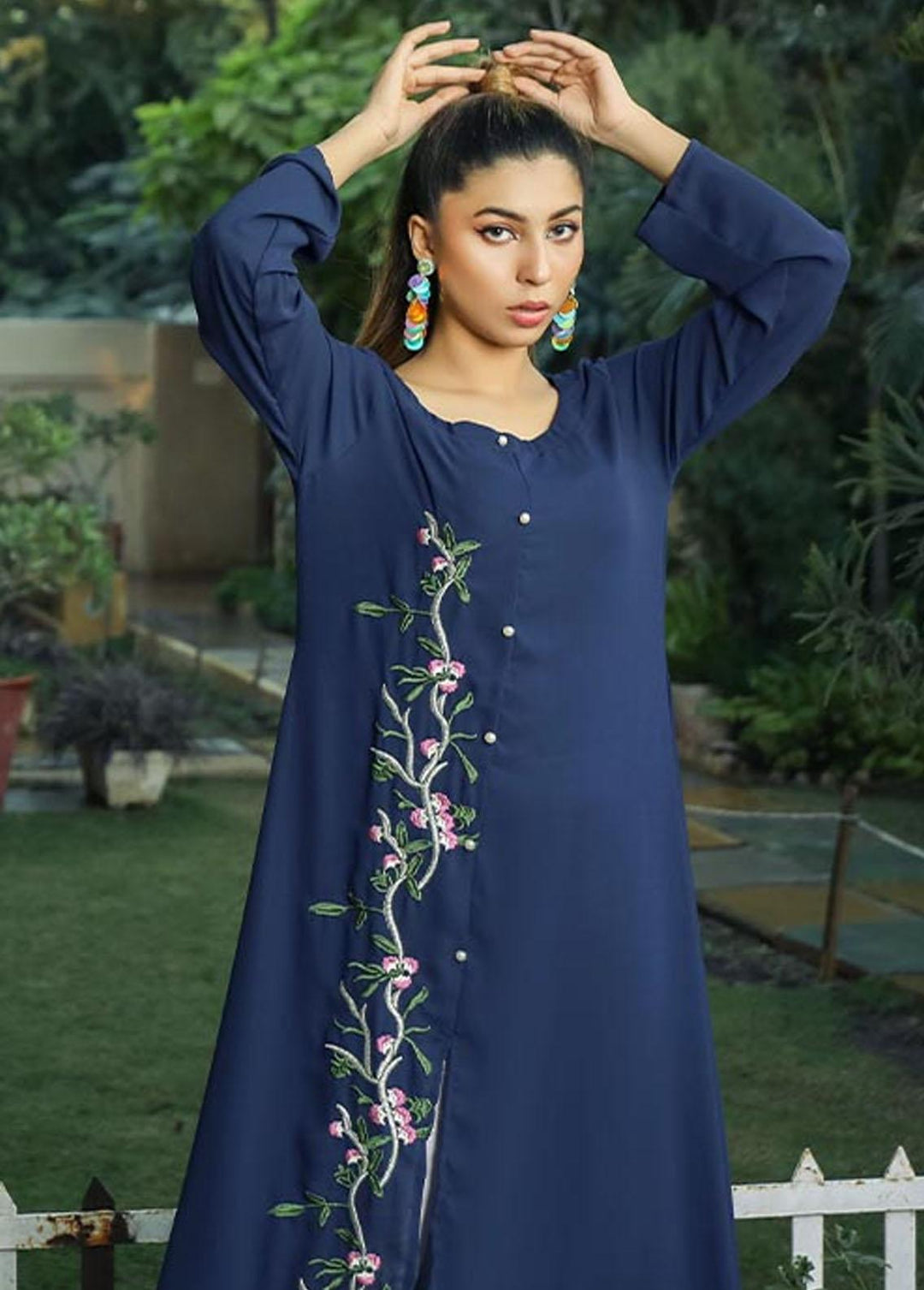 Nazmina Pret Embroidered Crepe Frock NZ23F NE-30 GLOOMING SEA