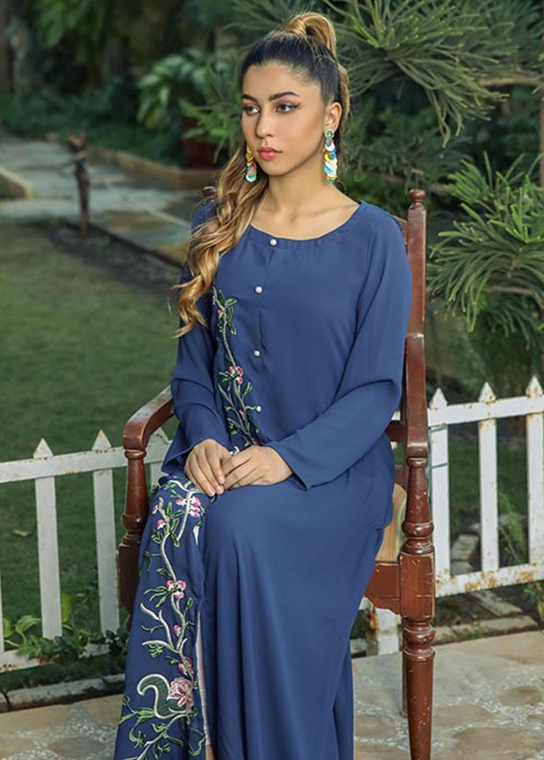 Nazmina Pret Embroidered Crepe Frock NZ23F NE-30 GLOOMING SEA