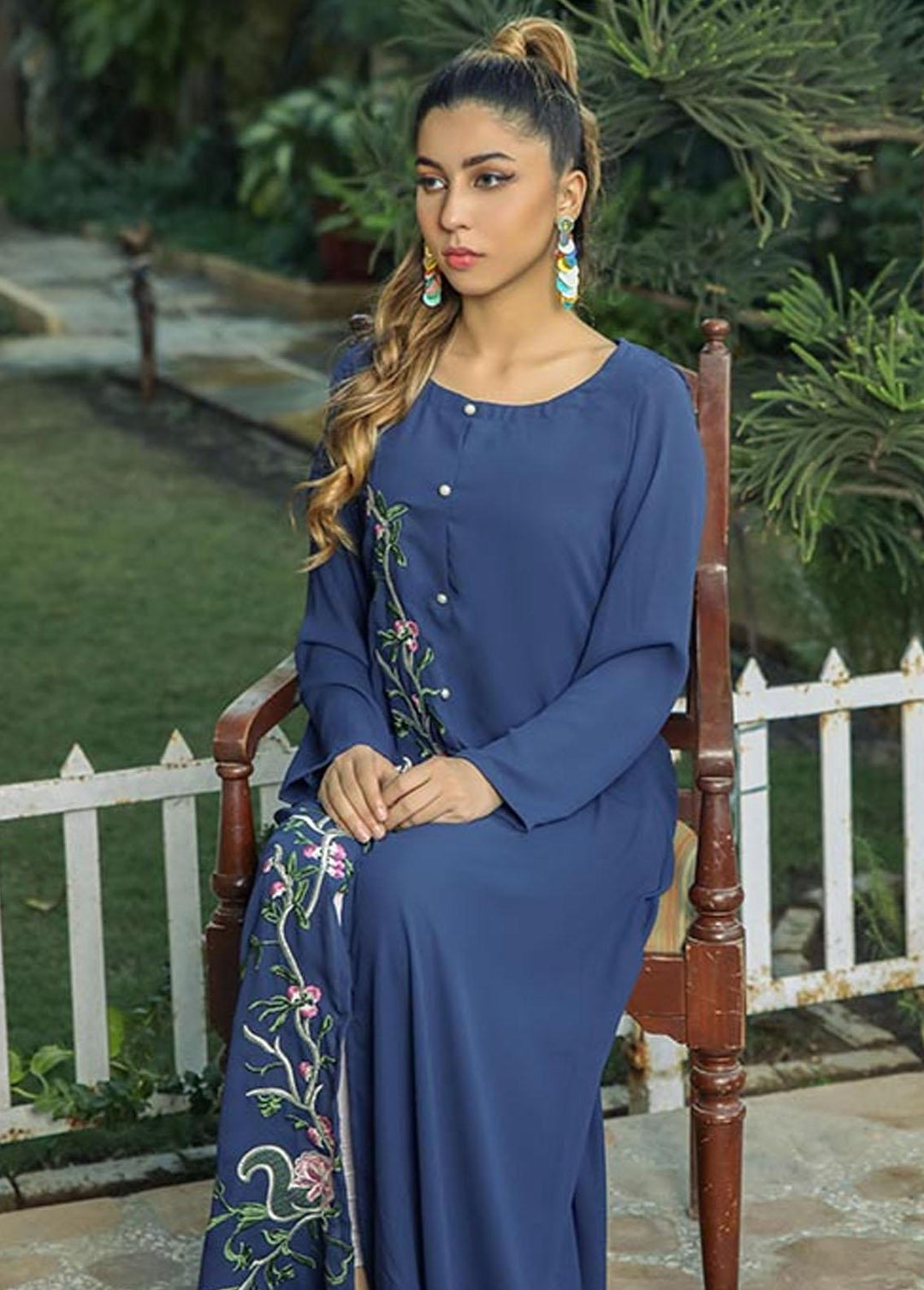 Nazmina Pret Embroidered Crepe Frock NZ23F NE-30 GLOOMING SEA