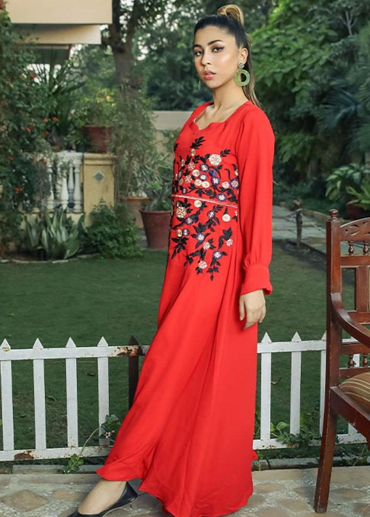 Nazmina Pret Embroidered Crepe Frock NZ23F NE-31 RUBY RED