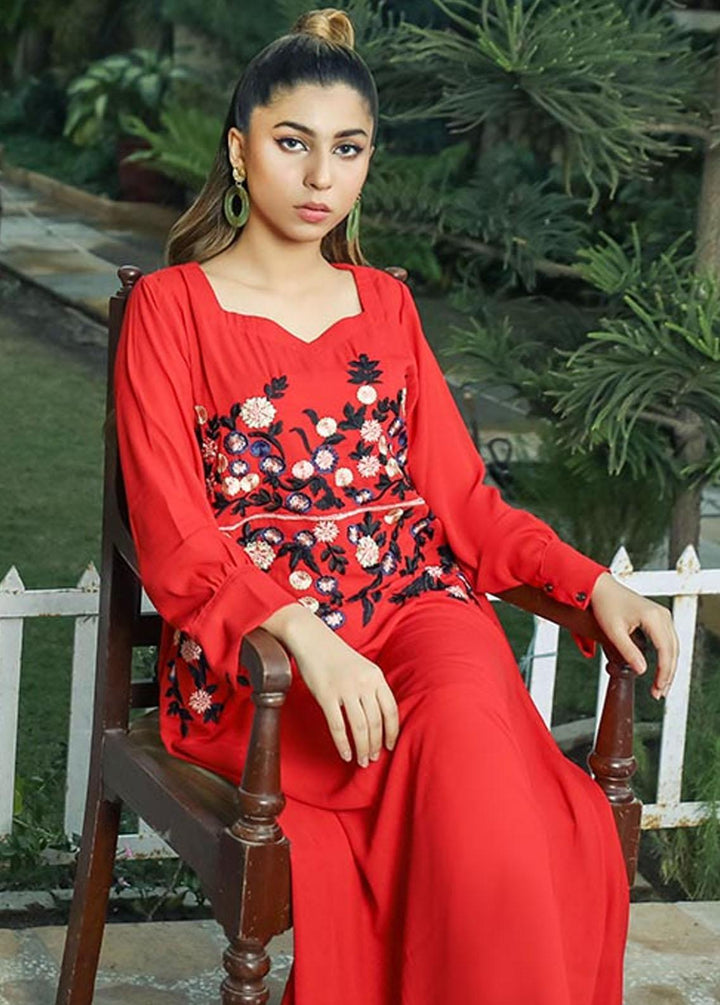 Nazmina Pret Embroidered Crepe Frock NZ23F NE-31 RUBY RED