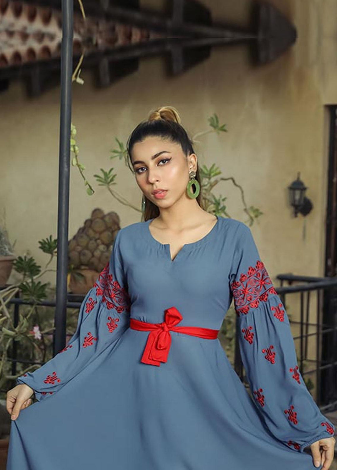 Nazmina Pret Embroidered Crepe Frock NZ23F NE-32 SPRUCE DRESS