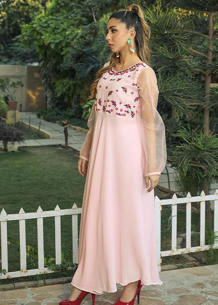 Nazmina Pret Embroidered Crepe Frock NZ23F NE-34 PINK BLOSSOMS