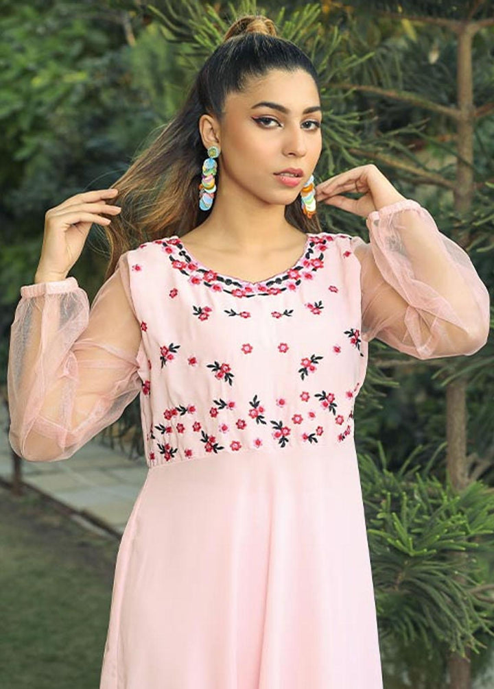 Nazmina Pret Embroidered Crepe Frock NZ23F NE-34 PINK BLOSSOMS