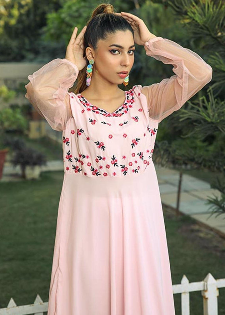 Nazmina Pret Embroidered Crepe Frock NZ23F NE-34 PINK BLOSSOMS