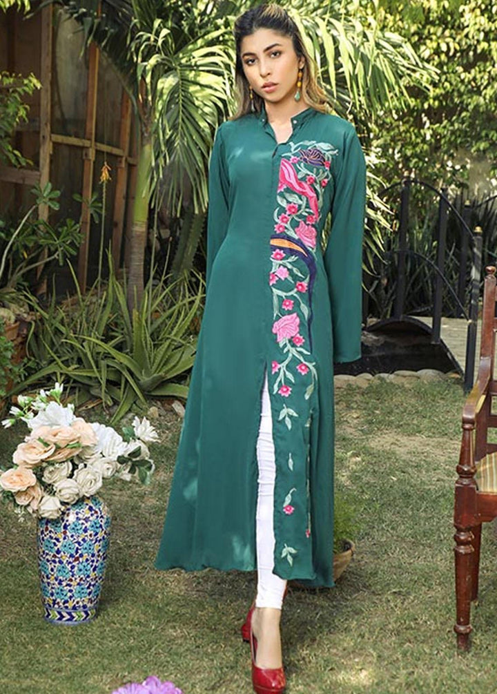 Nazmina Pret Embroidered Crepe Frock NZ23F NE-35 VIRIDIAN DRESS