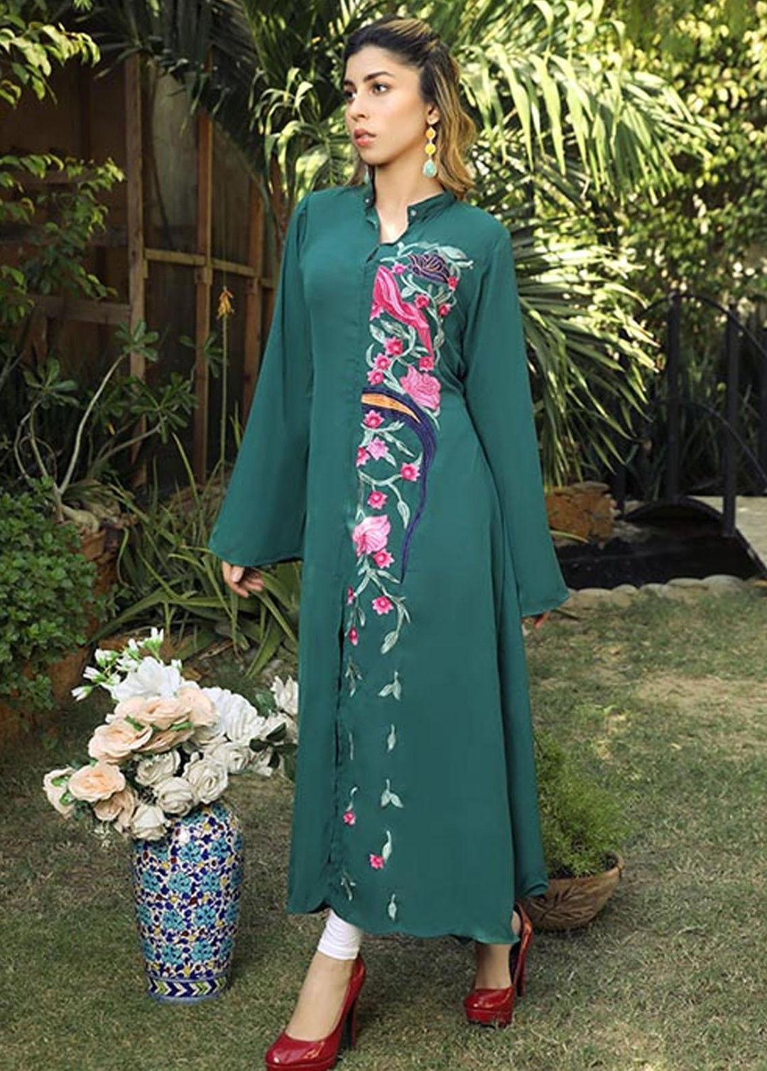 Nazmina Pret Embroidered Crepe Frock NZ23F NE-35 VIRIDIAN DRESS