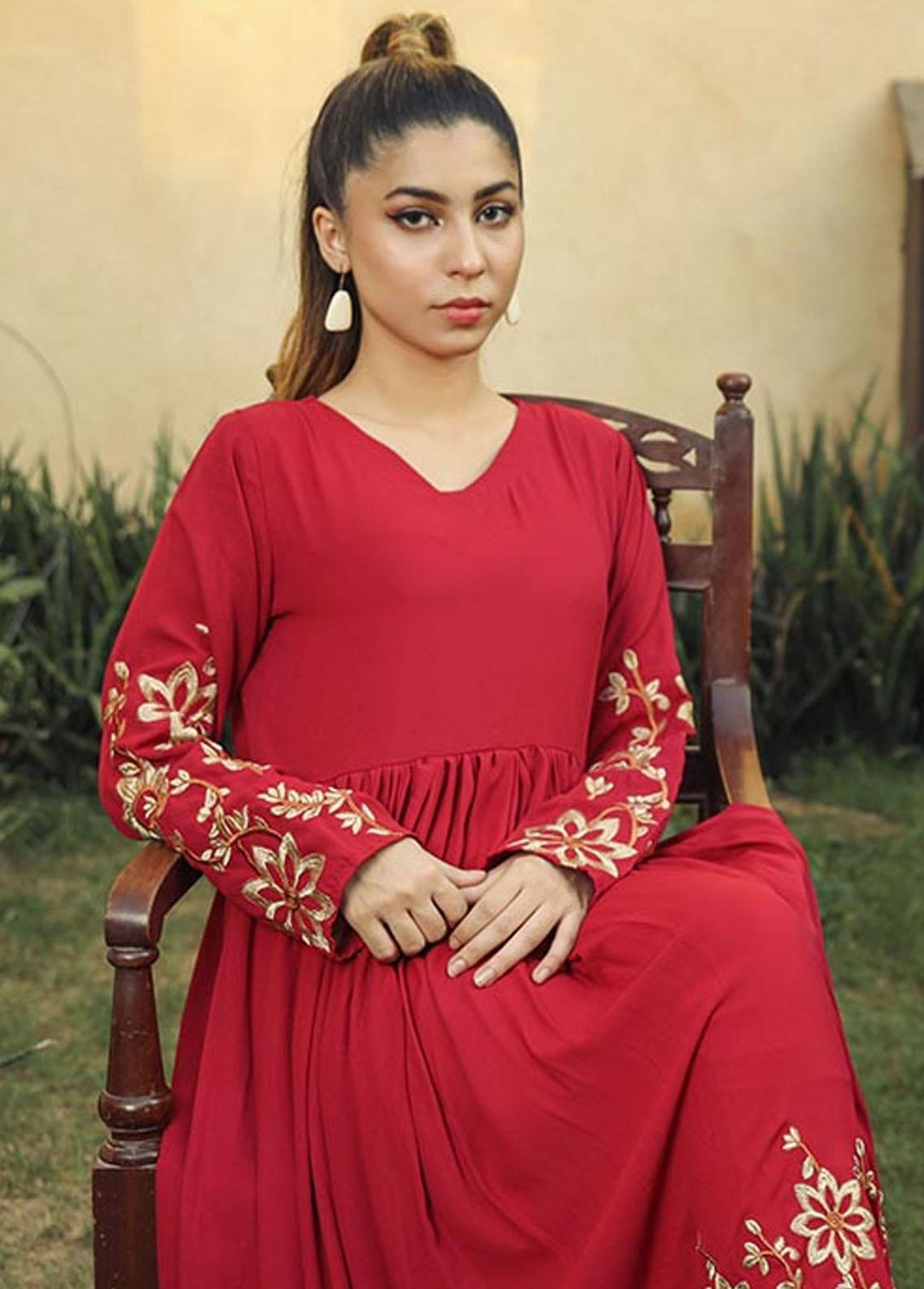 Nazmina Pret Embroidered Crepe Frock NZ23F NE-37 GOLD FLORALS