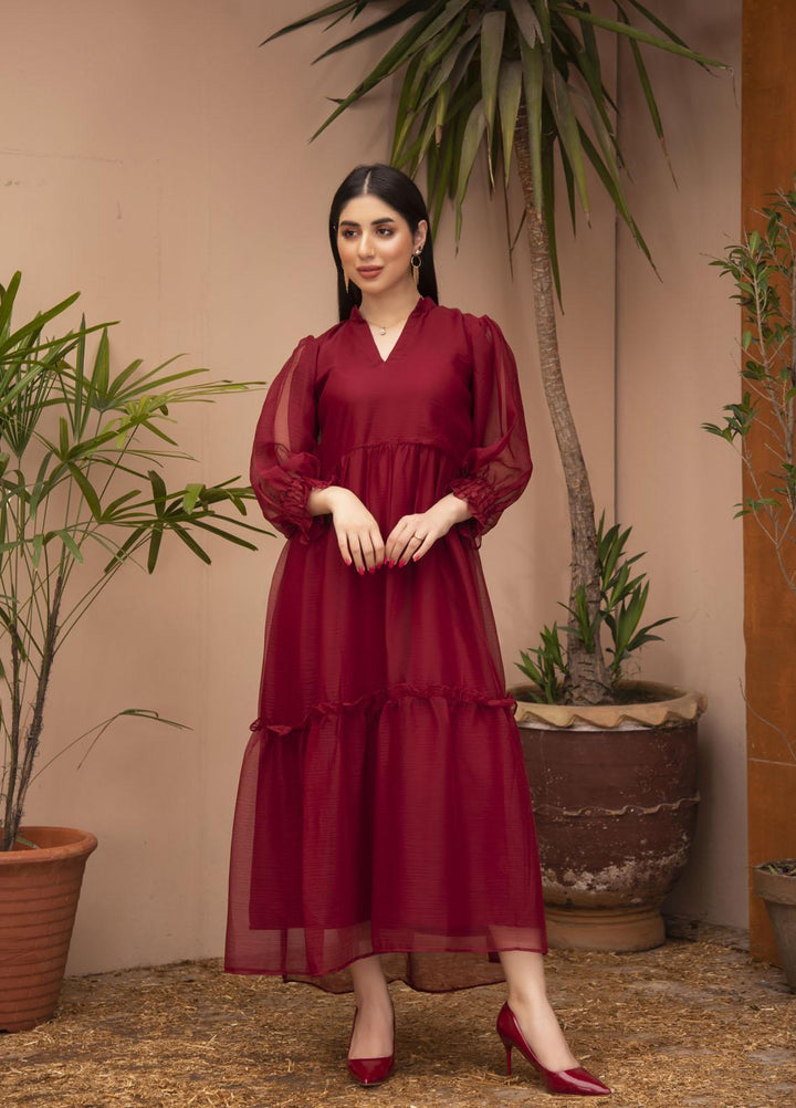 Nazmina Pret  Chiffon Western Dress RUBY RED FR-614