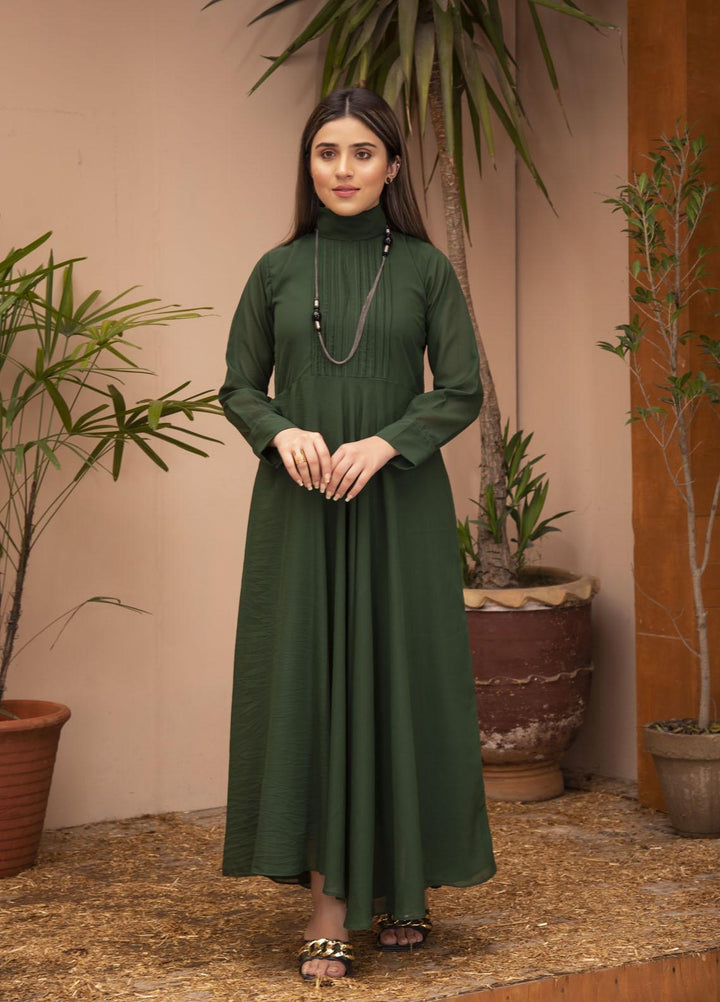Nazmina Pret  Chiffon Western Dress LEAF GREEN BIRD FR-611