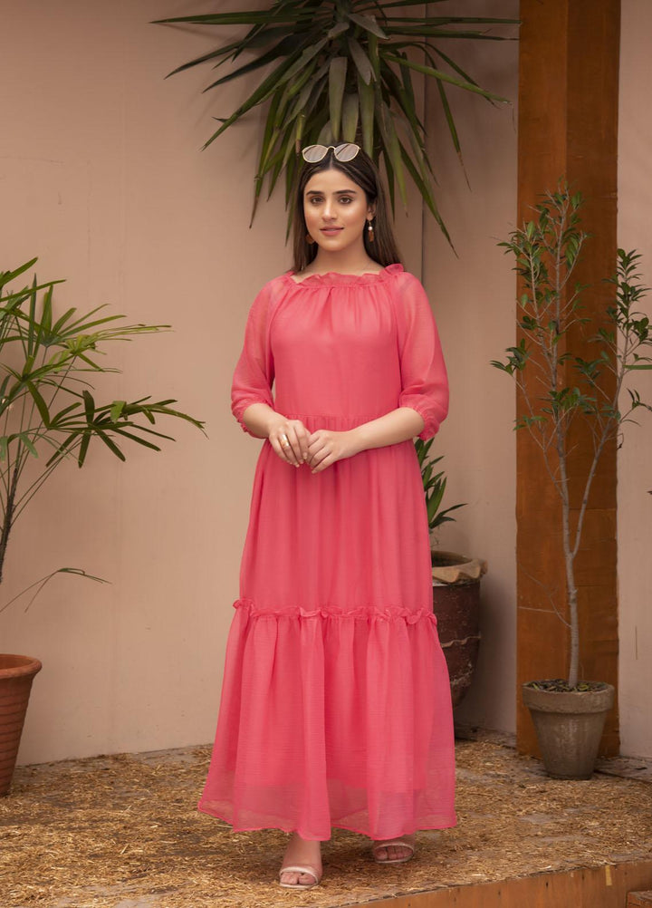 Nazmina Pret  Chiffon Western Dress PINK ORCHID FR-616