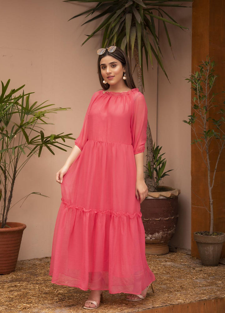 Nazmina Pret  Chiffon Western Dress PINK ORCHID FR-616