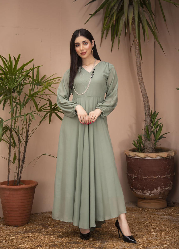 Nazmina Pret  Chiffon Western Dress GREEN SEA FR-615