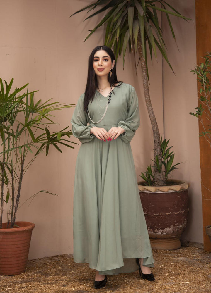 Nazmina Pret  Chiffon Western Dress GREEN SEA FR-615
