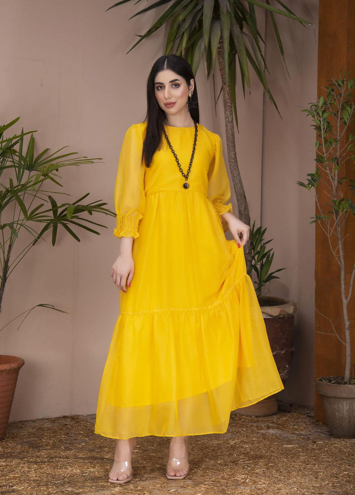 Nazmina Pret  Chiffon Western Dress POPPING YELLOW  FR-619