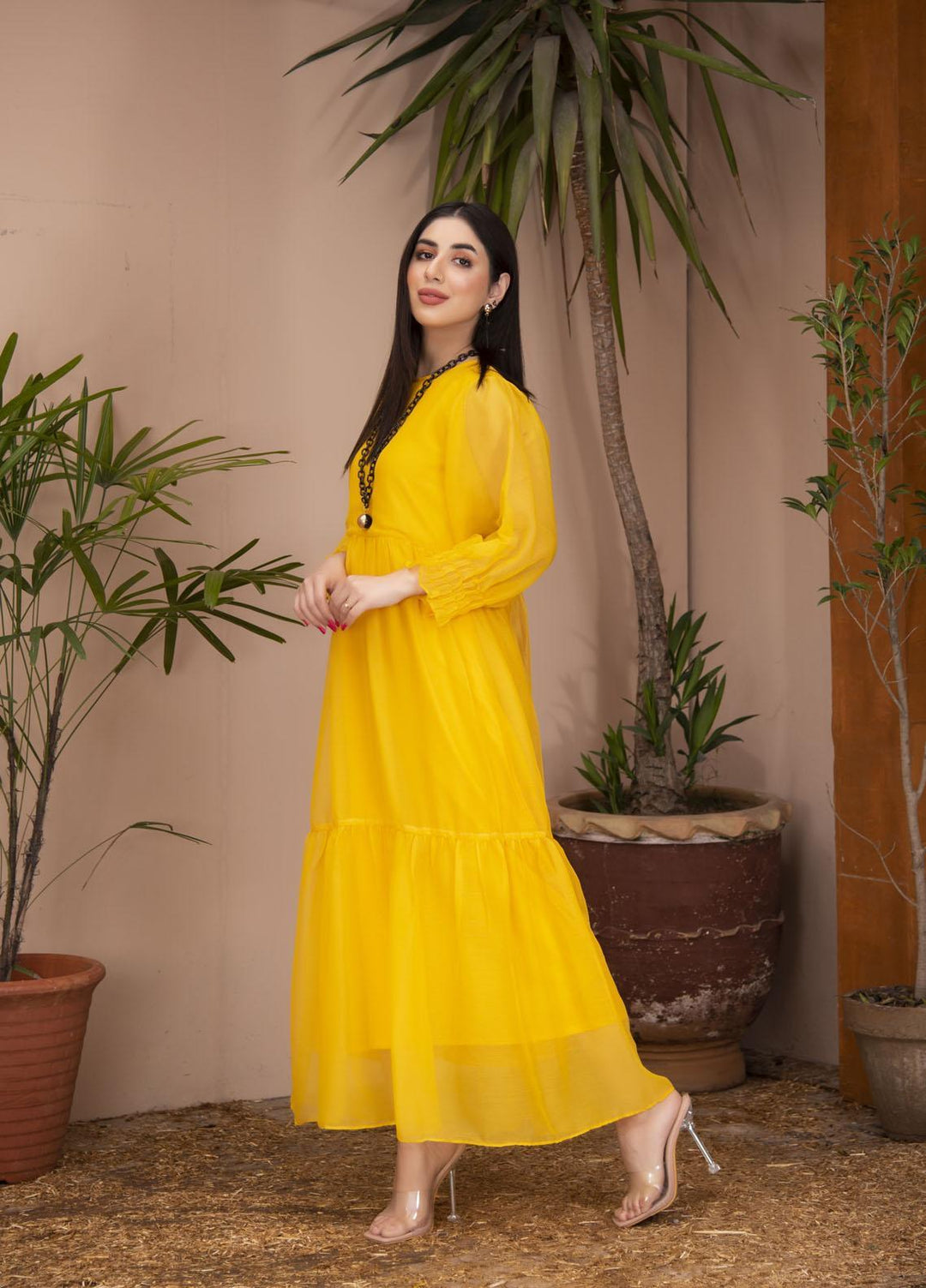 Nazmina Pret  Chiffon Western Dress POPPING YELLOW  FR-619