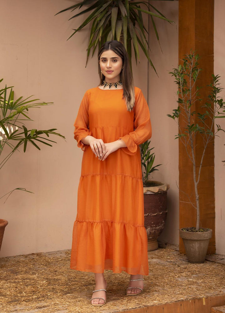 Nazmina Pret  Chiffon Western Dress TANGERINE PEARL FR-617