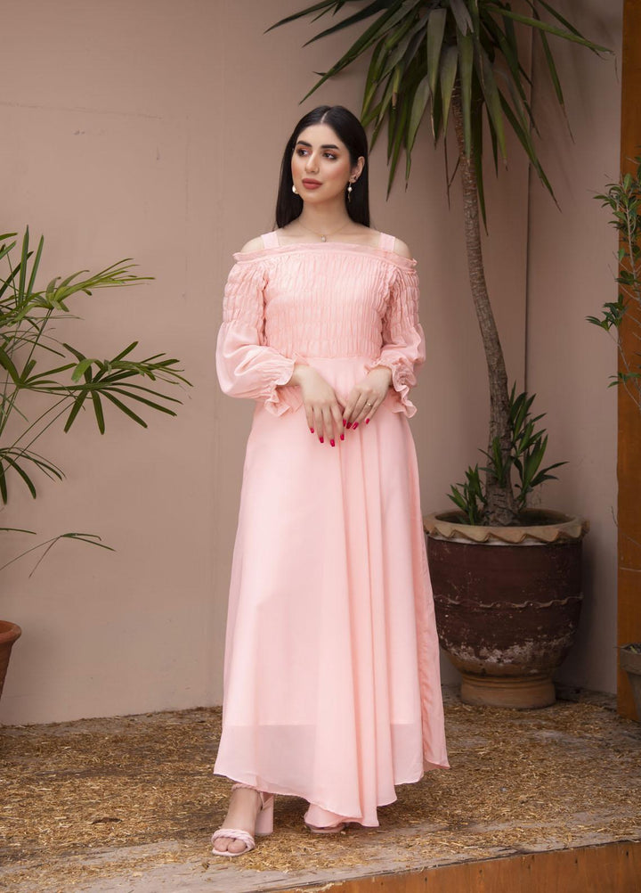 Nazmina Pret  Chiffon Western Dress ROSE PINK FR-613