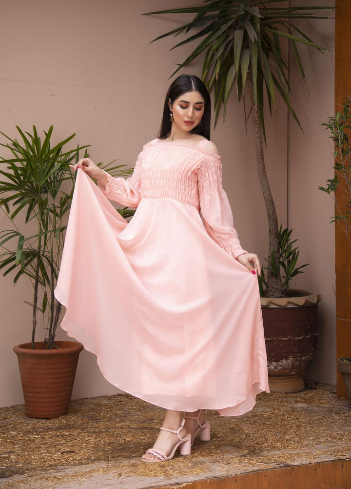 Nazmina Pret  Chiffon Western Dress ROSE PINK FR-613
