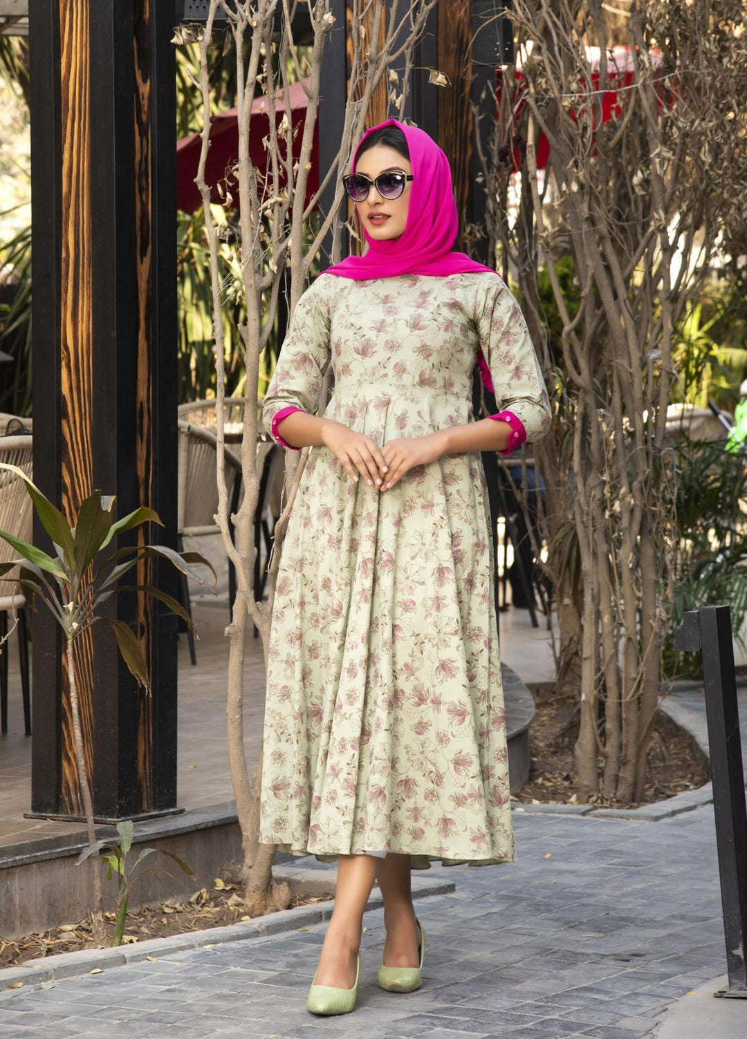 Nazmina Pret  Lawn Western Dress FR-601 PINK PISTACHO
