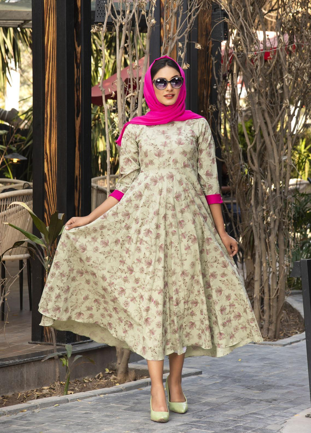 Nazmina Pret  Lawn Western Dress FR-601 PINK PISTACHO