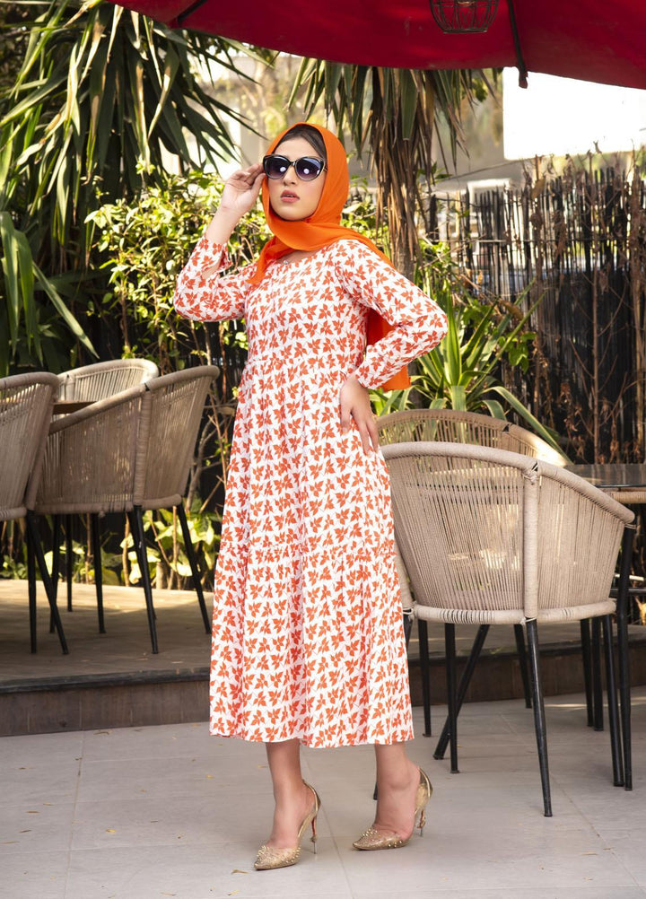 Nazmina Pret  Lawn Western Dress FR-590 TANGERINE FALL
