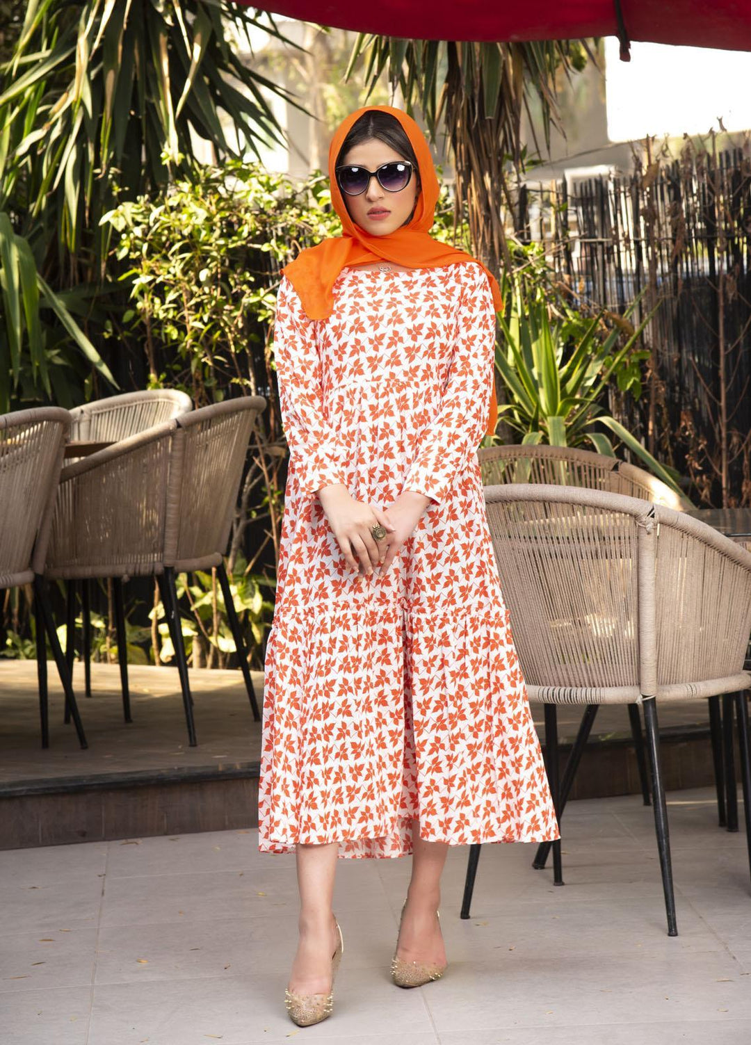 Nazmina Pret  Lawn Western Dress FR-590 TANGERINE FALL