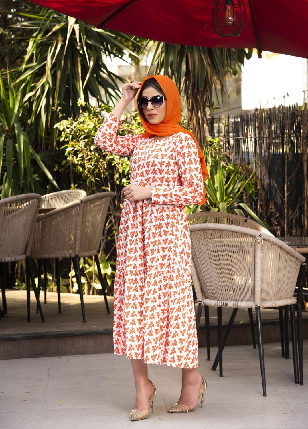 Nazmina Pret  Lawn Western Dress FR-590 TANGERINE FALL