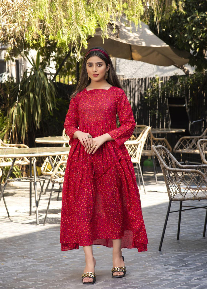 Nazmina Pret  Lawn Western Dress FR-606 RED SHARK