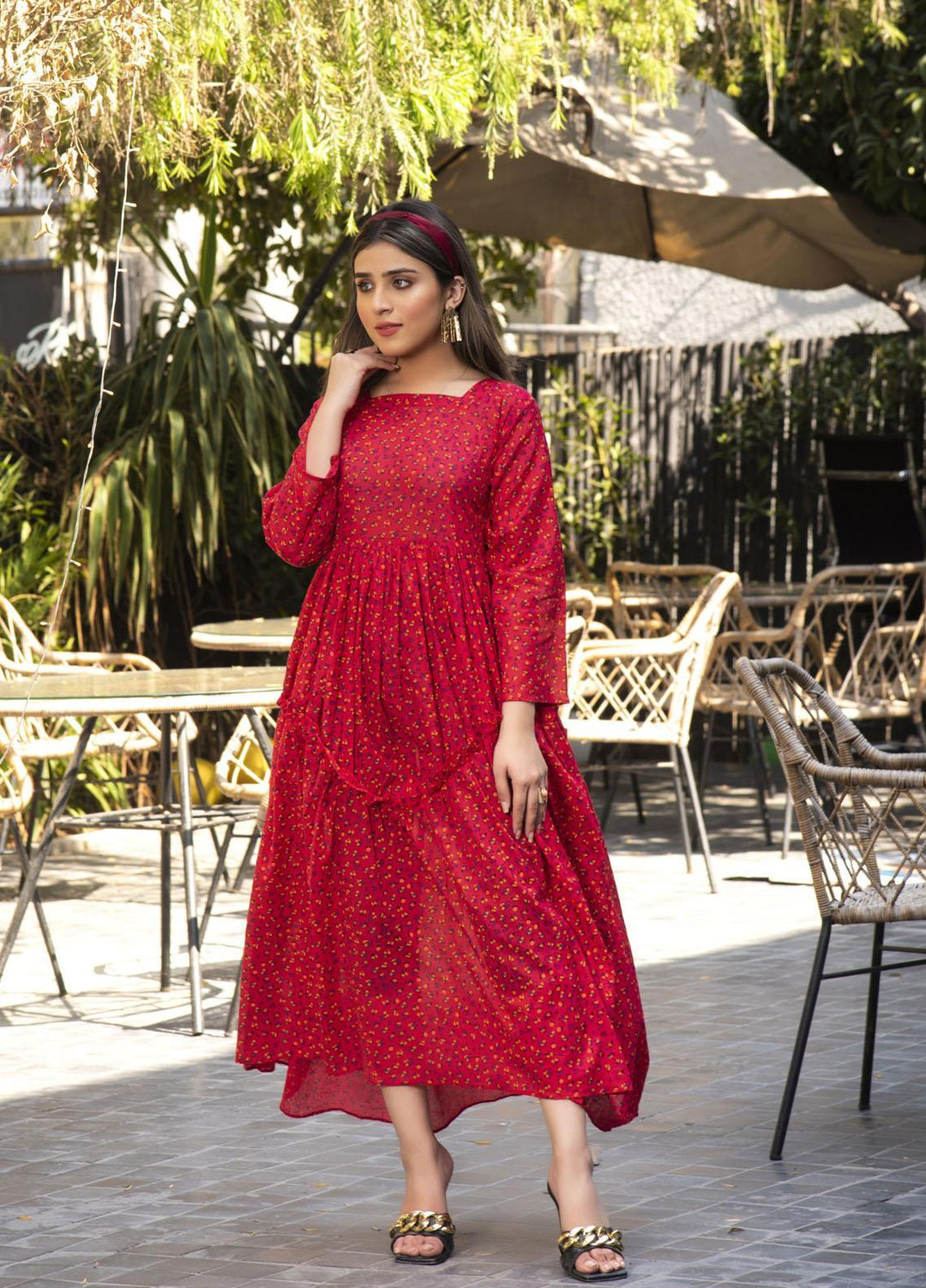 Nazmina Pret  Lawn Western Dress FR-606 RED SHARK