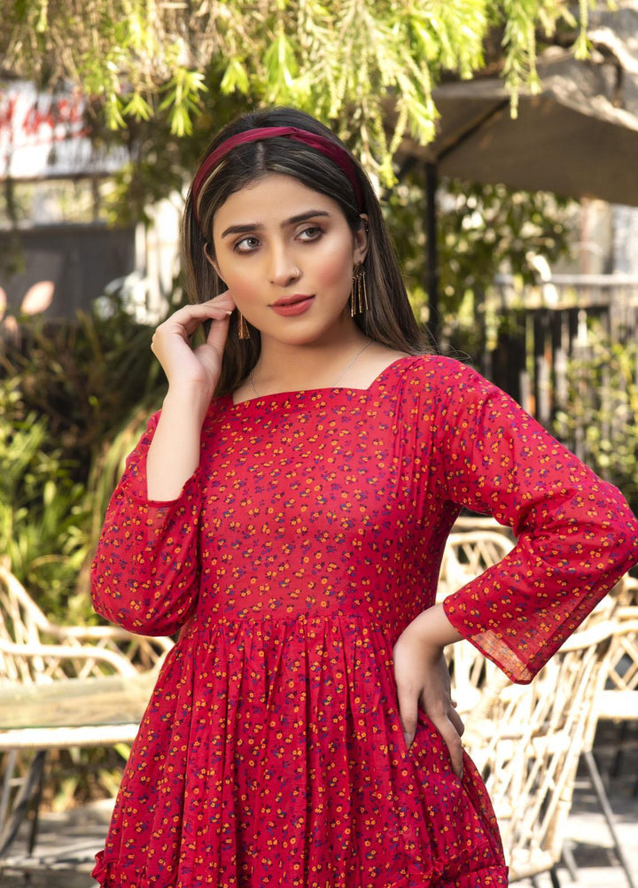 Nazmina Pret  Lawn Western Dress FR-606 RED SHARK