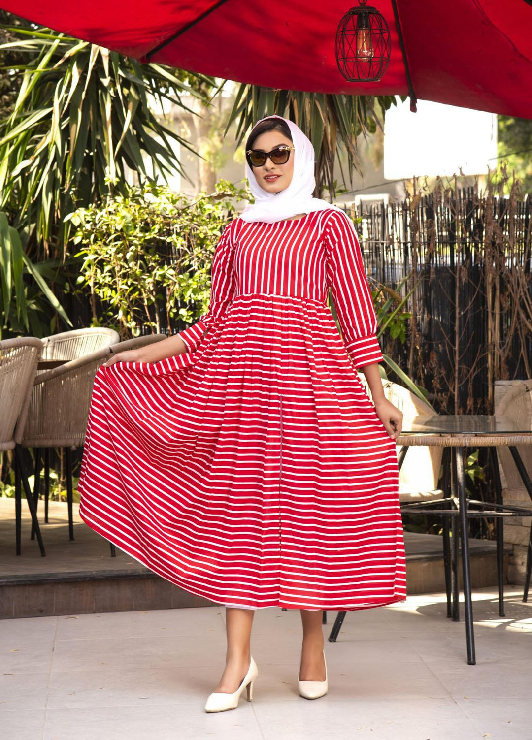 Nazmina Pret  Lawn Western Dress Rose stripes FR-599