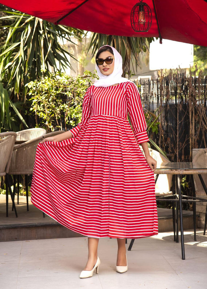 Nazmina Pret  Lawn Western Dress Rose stripes FR-599