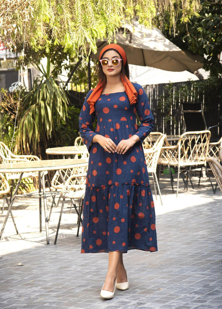 Nazmina Pret  Lawn Western Dress Blue Polka FR-597
