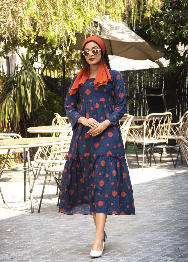 Nazmina Pret  Lawn Western Dress Blue Polka FR-597