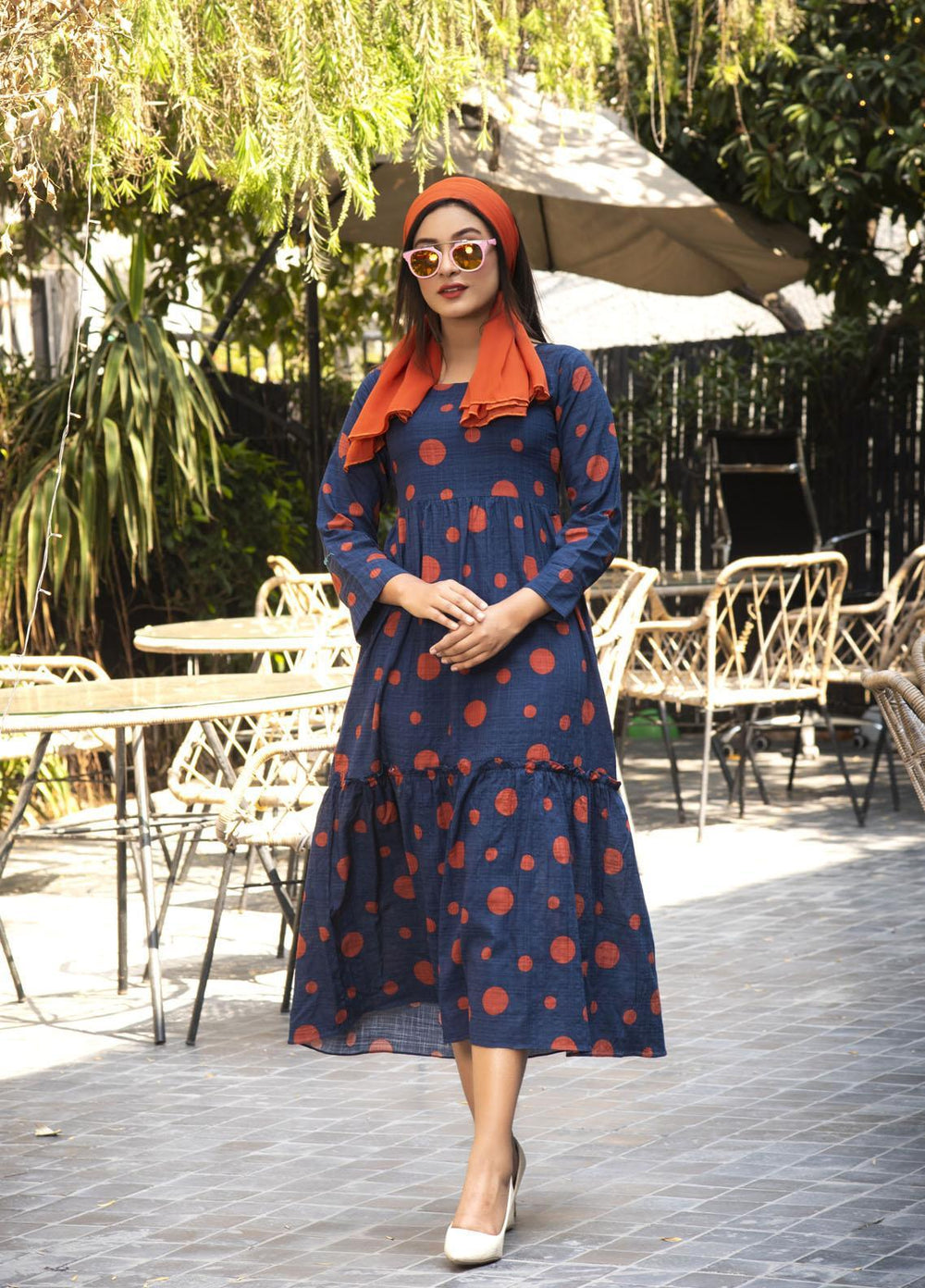 Nazmina Pret  Lawn Western Dress Blue Polka FR-597