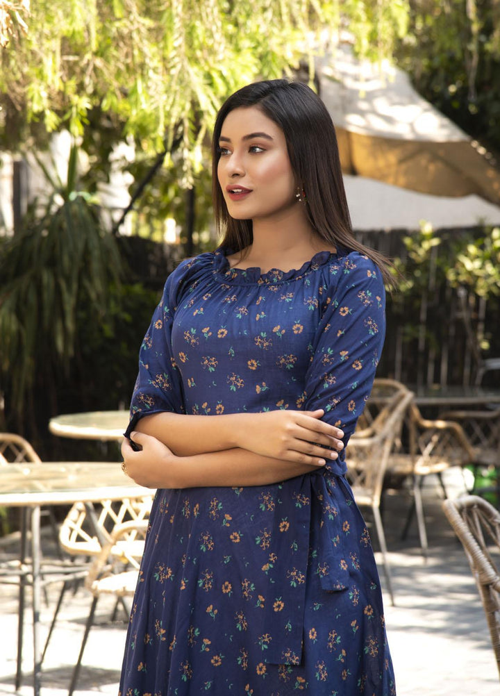 Nazmina Pret  Lawn Western Dress Blue bird FR-595