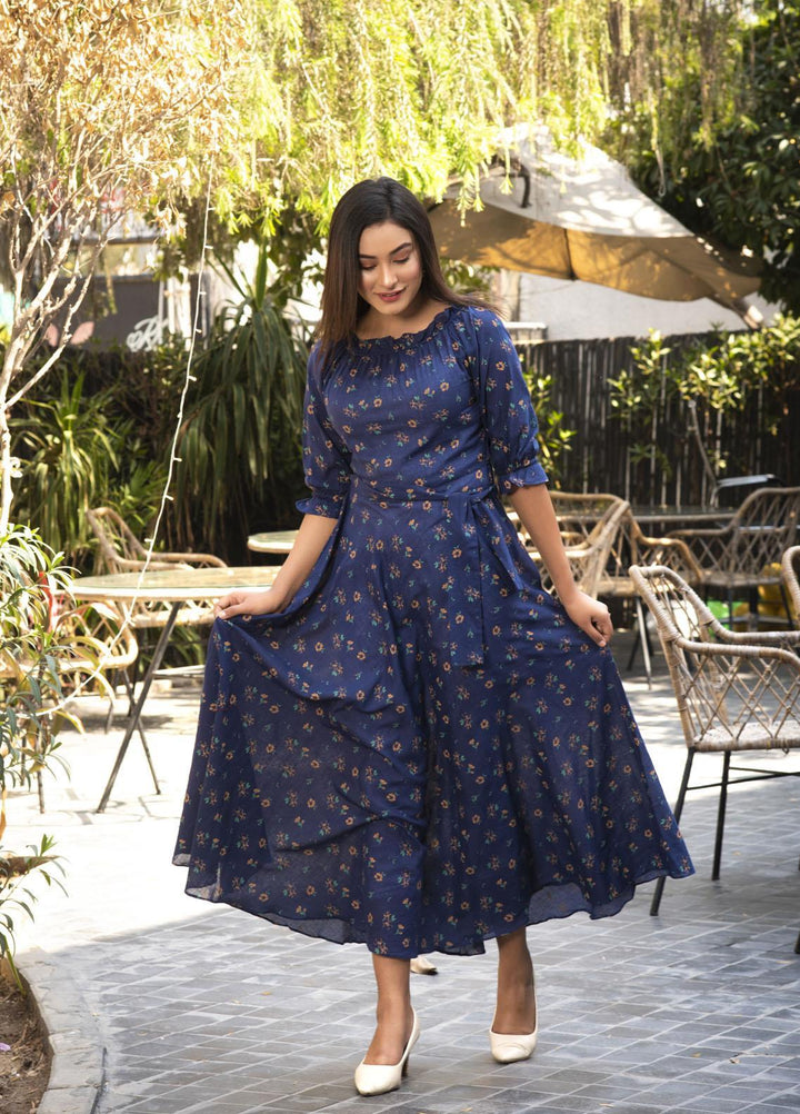Nazmina Pret  Lawn Western Dress Blue bird FR-595