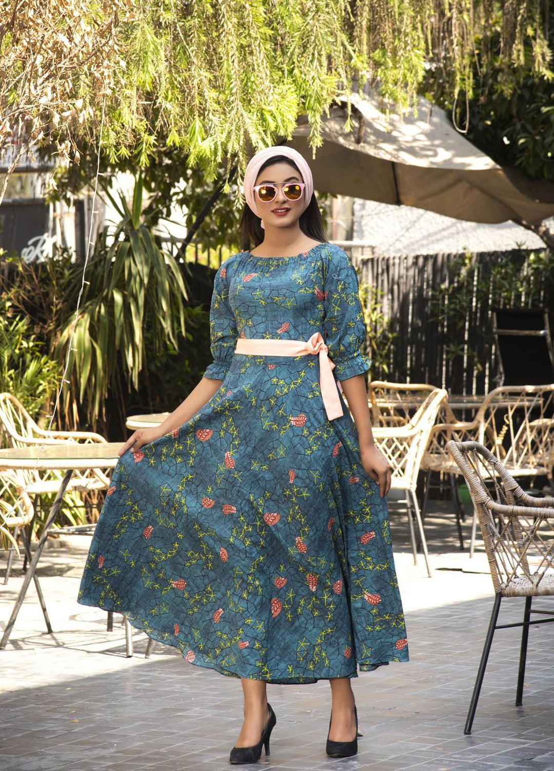 Nazmina Pret  Lawn Western Dress FR-605 TEAL PATTERN